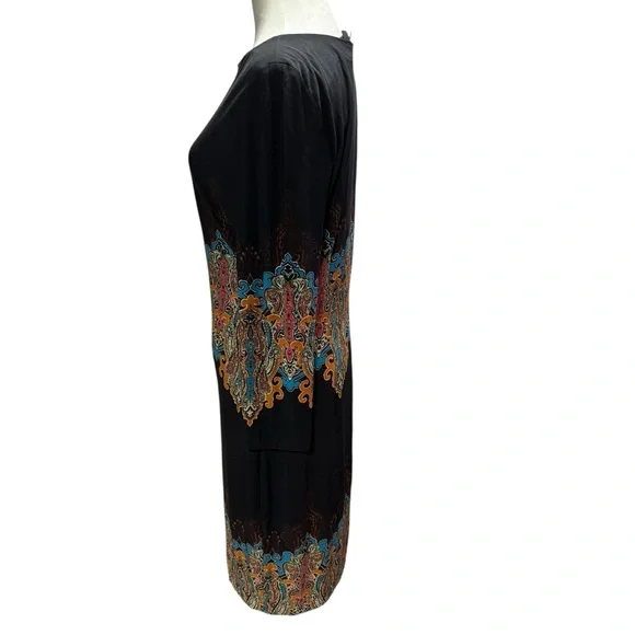 Carmen Marc Valvo Black Dress with Colorful Ornate Design - Picture 5 of 9